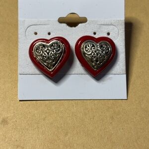 Red and Silver Heart Earrings